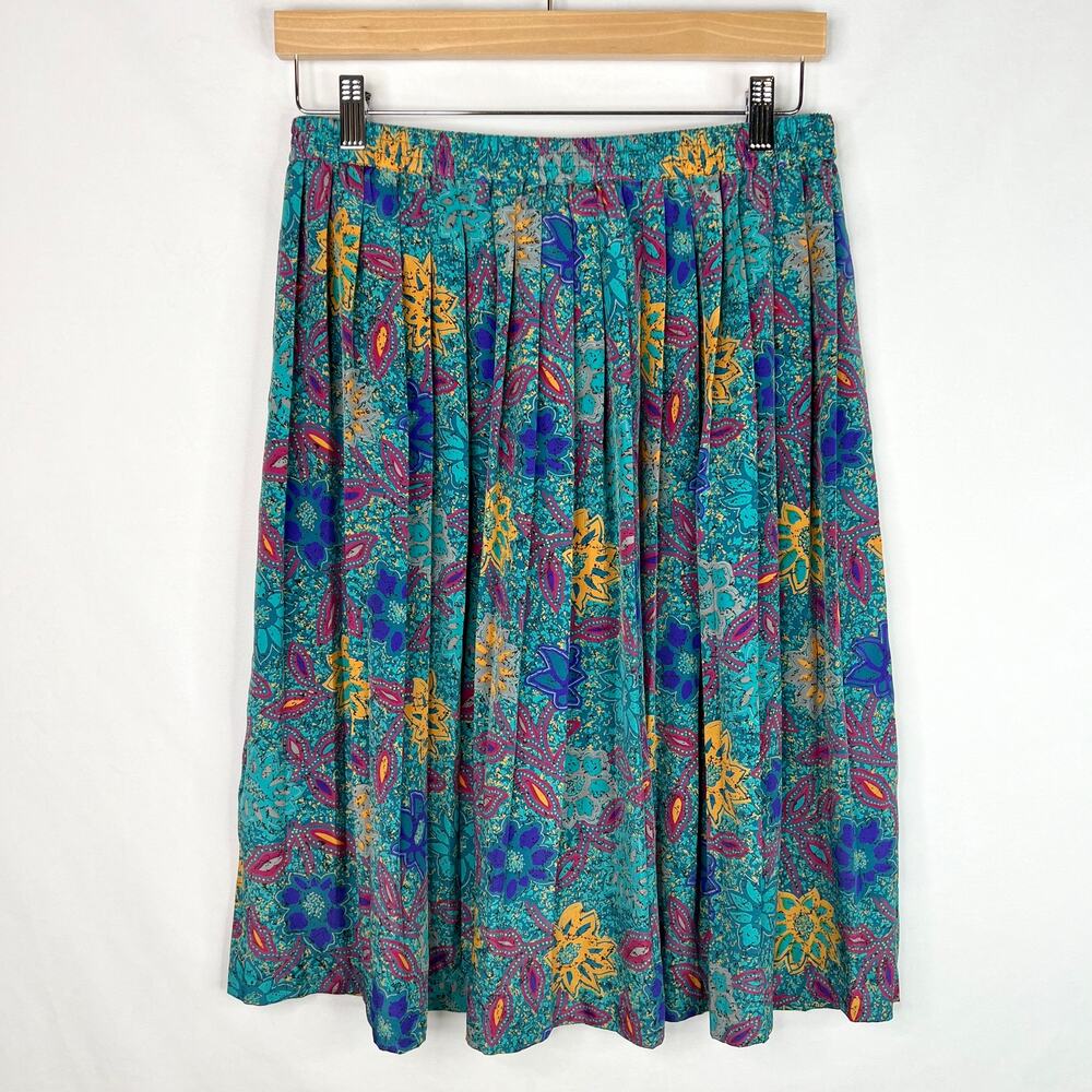 Vintage Alfred Dunner Funky Floral Pleated Midi Skirt 14
